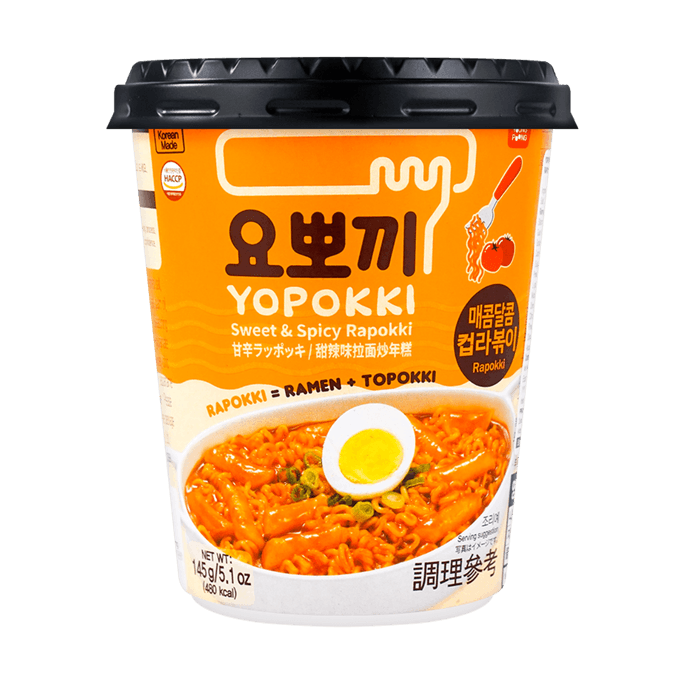 Korean Sweet & Spicy Rapokki - Instant Tteokbokki Rice Cakes with Ramen, 145g