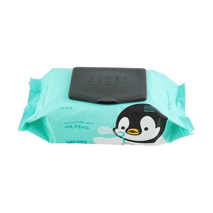 韩国SUPER DADDY 掀盖式幼儿宝宝湿巾湿纸巾 企鹅款 清新薄荷 70片