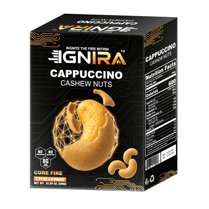 Cashew: Cappuccino, Core Fire, 6 Packs.