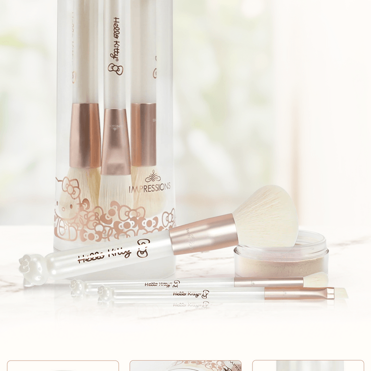 アメリカンインプレッション ドレッシングテーブル ハローキティ かわいいアイコン 6ピース ソフトブリッスル メイクブラシセット (ホワイト) 5