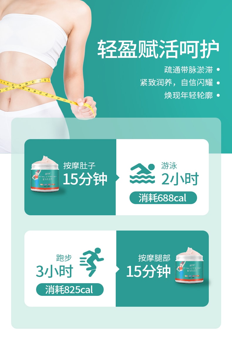 【中國直郵】 碧芙婷 婷煥輕緊緻霜 500g 植萃發熱按摩腰腹腿部嫩膚潤養塑形霜一盒裝