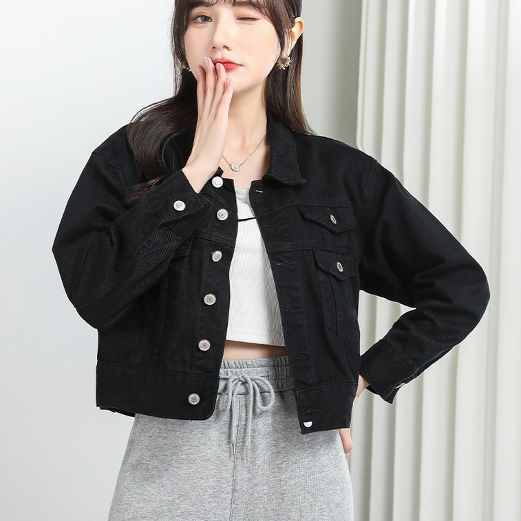 中国直邮 HEY+JEANS 牛仔外套女装糖果色设计感宽松短款小香风外套 卡其色 S 3