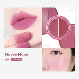 Cheek Tone Lip And Cheek Duo Balm, Half-Velvet Matte + Half-Gloss, with Silicone Brush, 0.16 oz. #09 Mauve Moon