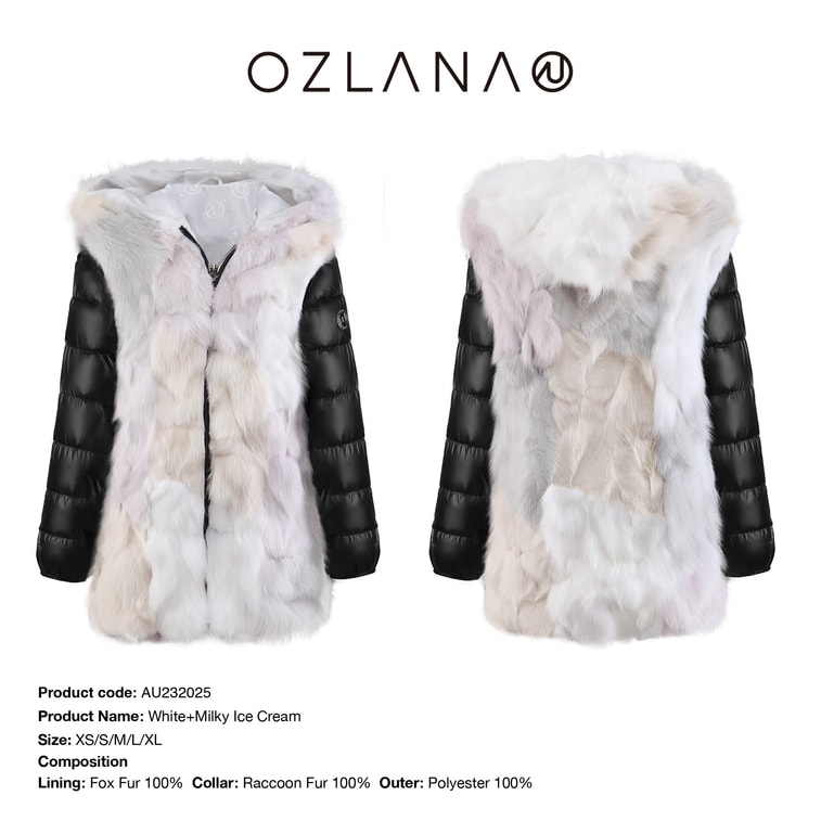 【中國直郵】【預售】OZLANA 冬季經典款皮草派克服皮毛一體皮草大衣+羽絨延長包 白色+奶油冰淇淋 L 發貨需5-15工作日 5