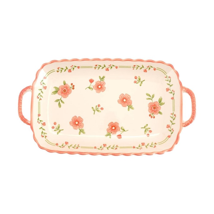 12-Inch Rectangular Plate with Double Ears, Red Glaze Peach Blossom Theme Tableware,31 * 17.3 * 4.2CM