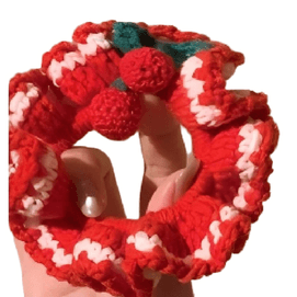 Christmas Carol ~ Red Cherry Knitted Scrunchie 1PC