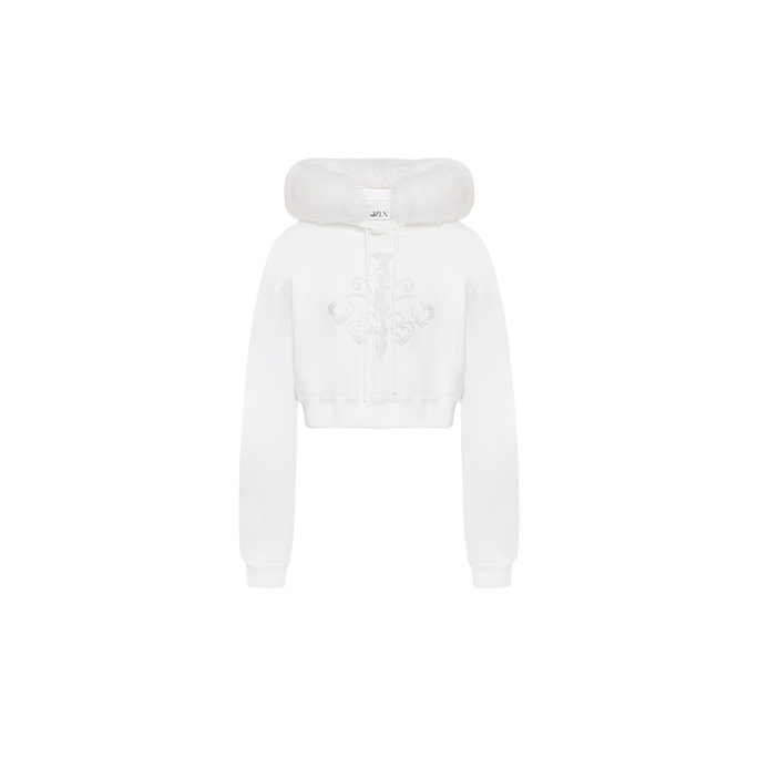 Heart Rose Cropped Hoodie White 