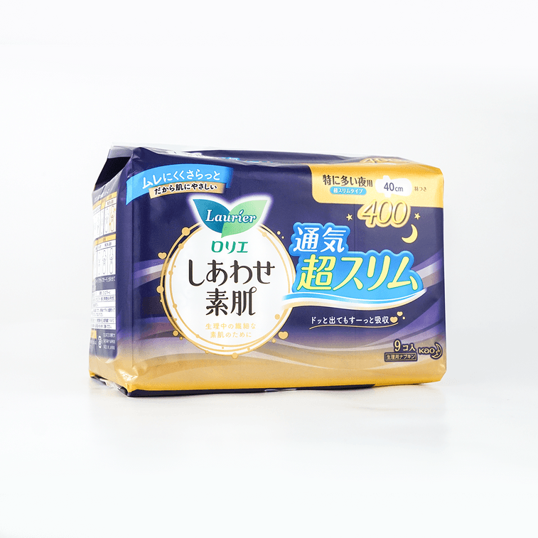 日本KAO花王 LAURIER乐而雅 F超薄超透气系列 超长量多棉柔卫生巾 温和无刺激 夜用400mm 9片入 13
