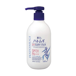레이하쿠 하토무기 UV 밀키 젤 SPF31 PA+++, 가족용 보습 선크림 젤 (얼굴 & 바디용), 240ml