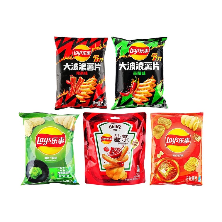 大陆版LAY'S乐事 薯片 韩式泡菜味+辣条味+番茄味+清新芥香味+辛辣味 5包 370g【5种口味组合装】 4