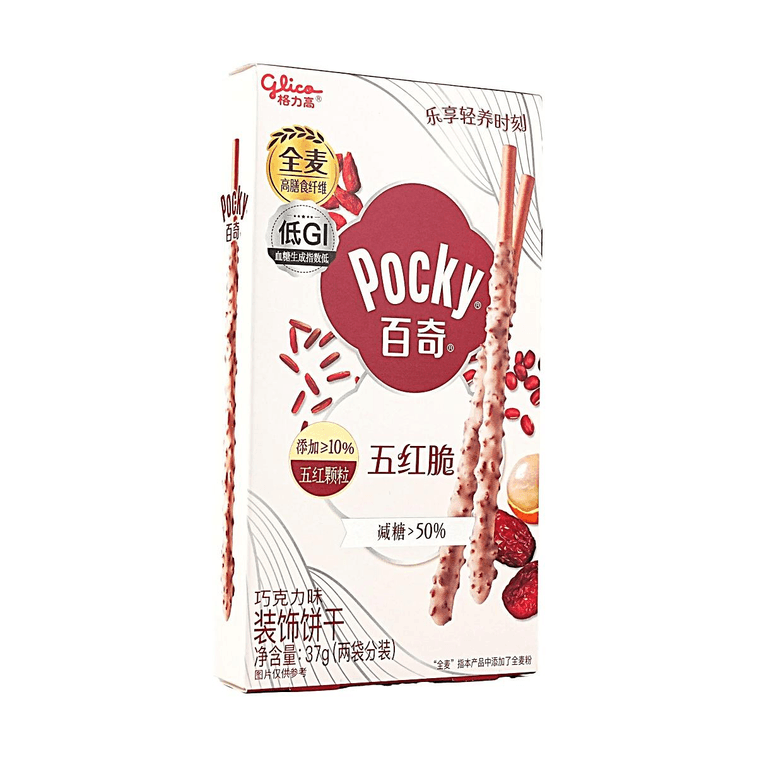 大陸版GLICO格力高 POCKY 五紅脆 巧克力塗層餅乾棒 37g【低GI 高膳食纖維】【添加五紅顆粒 醇香營養】 3