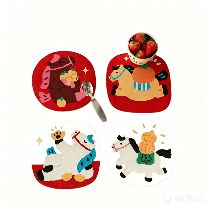 Leap&Bloom 卡通隔热垫放糖点厨房餐桌吸水杯垫碗垫餐垫 4个/组