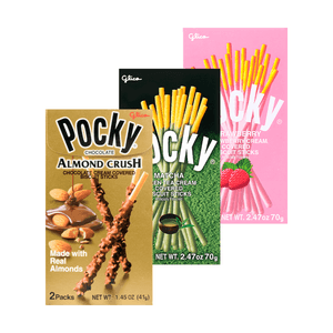 【Value Pack】Japanese Pocky Cookie Stick Assortment - Almond Crush, Matcha & Strawberry, 3 Boxes* 2.46oz