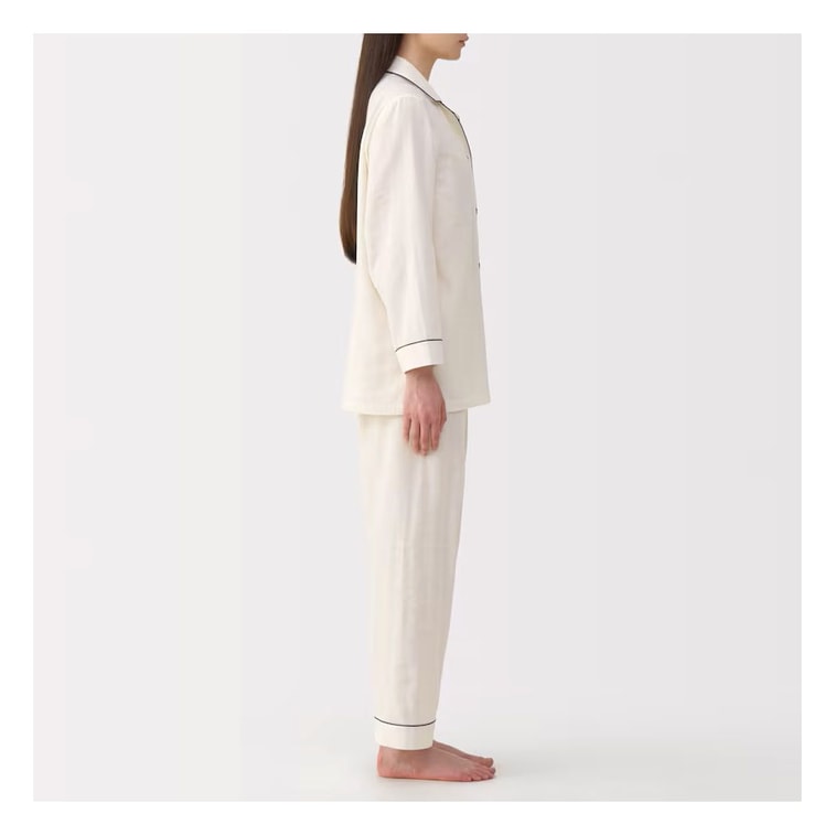 【Expédition directe du Japon】 Japon MUJI Pyjama long à manches longues en gaze double couche pour femme, confortable, respirant et doux, blanc cassé, taille S, 1 ensemble 3