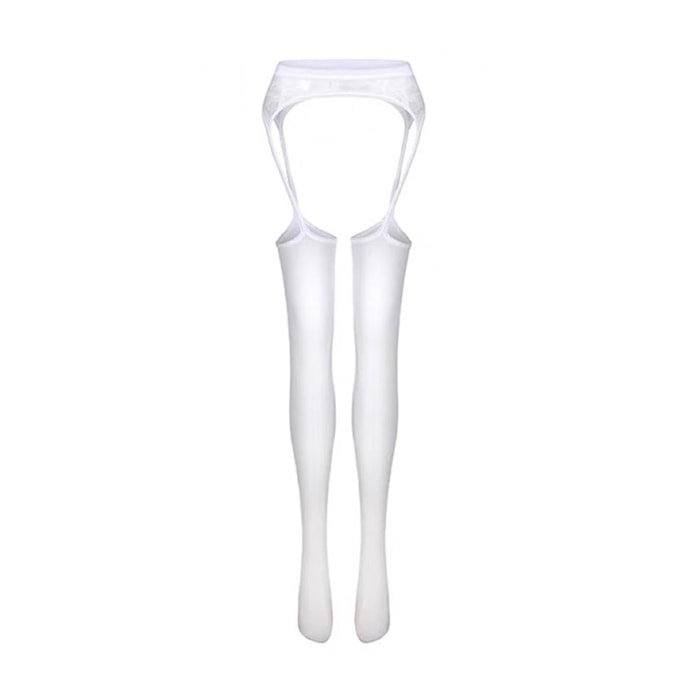 Sexy High Thigh Lace Belt Sheer Stockings - One Size White