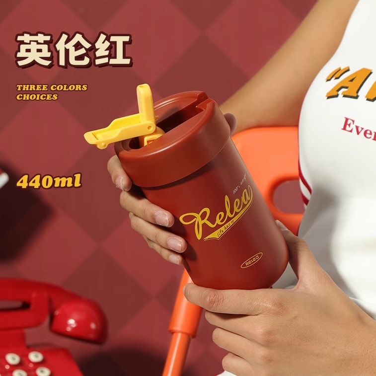 【中国直送】Wu Biological 美品魔法瓶カップ 440ML-ブリティッシュレッド/ピース コーヒーカップ 316 ステンレス鋼 ストロー ウォーターカップ 6