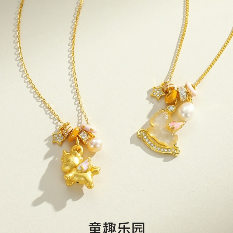 【中国直邮】 周大生 独角兽项链女S925银设计感可爱珐琅珍珠玉髓锁骨链恋爱攻略 共赴浪漫情人礼盒新年礼物 一个装