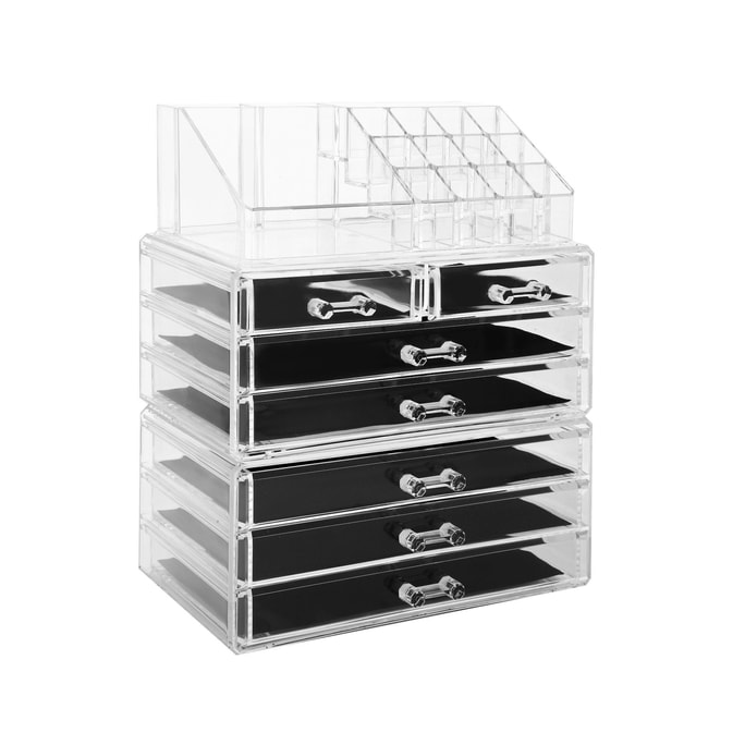 【Cosmetic Storage】[TEC] 3-Layers Acrylic Cosmetic Storage Box with 7 Drawers12+4 Slots Detachable Clear