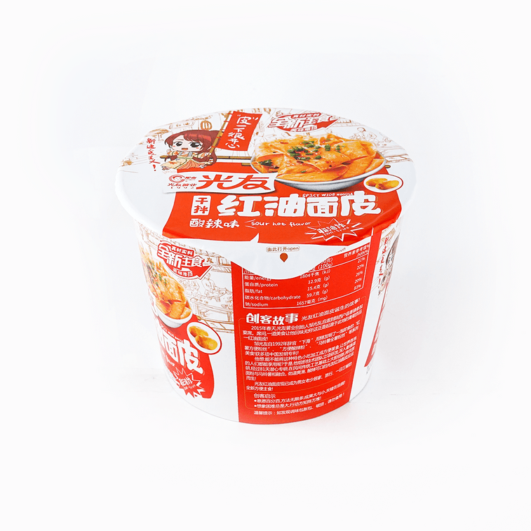 光友 非油炸 干拌红油面皮 酸辣味 桶装 100g 4
