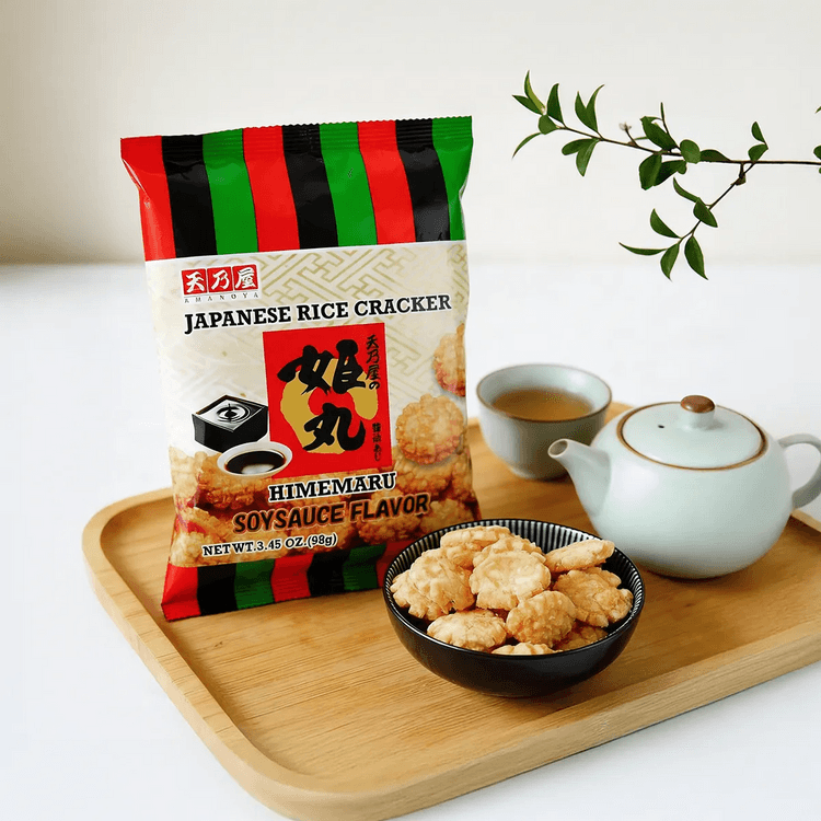AMANOYA Himemaru Japanese Rice Crackers Soy Sauce Flavor, 3.45 oz