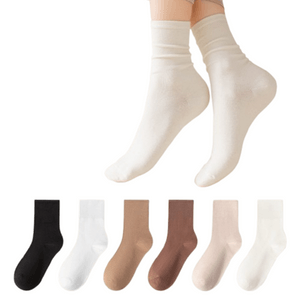 Women's Mid-Calf Socks Thin Solid Colour Long Socks 6 Pairs