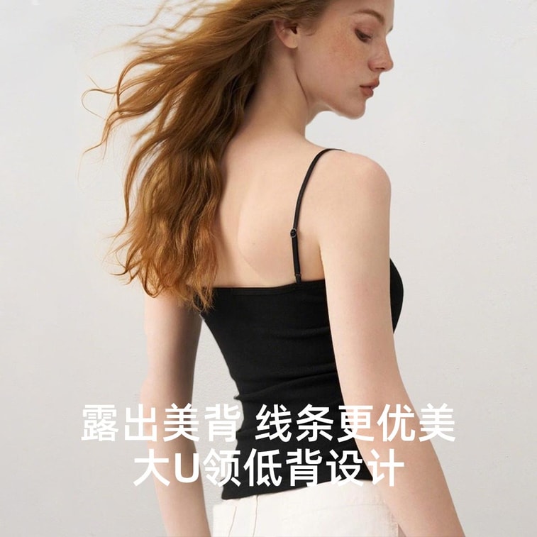 【中國直郵】 HSPM 蕾絲睫毛邊吊帶 帶胸墊背心 羊毛磨絨內搭打底 藏藍色M碼 4