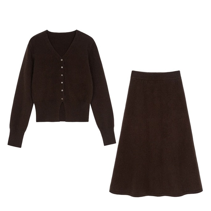 Knitted Suit Sweater+Skirt Brown Uniform Size