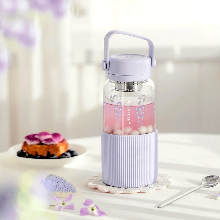 Portable Glass Tea Bottle, 630ml, Purple Wisteria CD1009 5