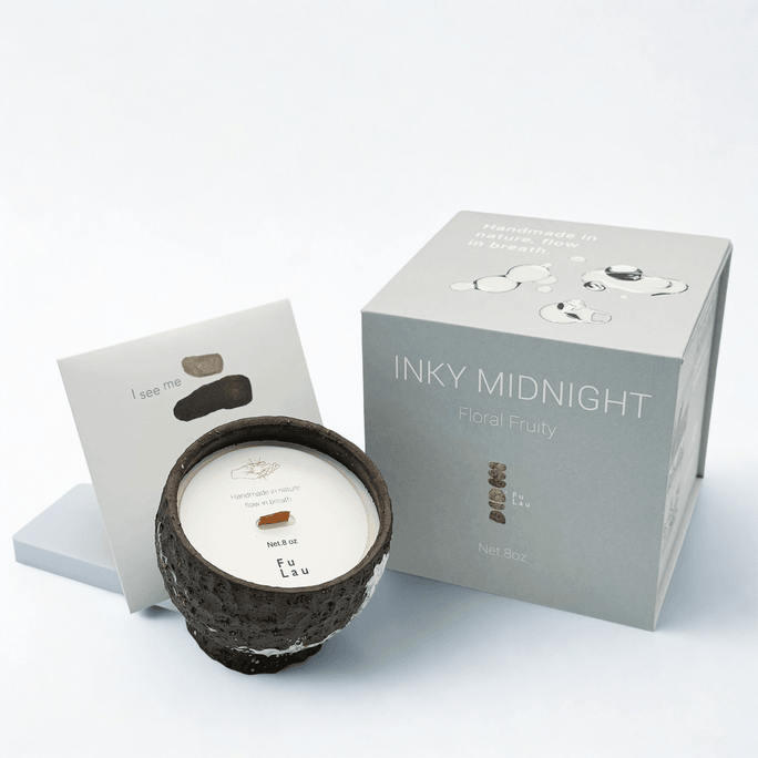  【Inky Midnight】Feng Shui Series Handcrafted Ceramic  Long-lasting Household Scented Candle 8oz - Water Element