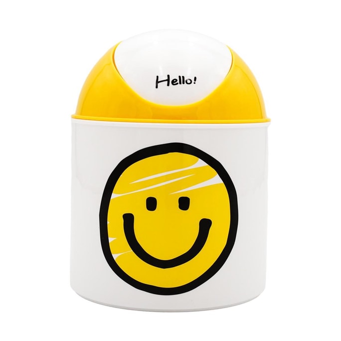Smile 미니 쓰레기통 쓰레기통, 자동차 또는 책상용 흰색 노란색 혼합
