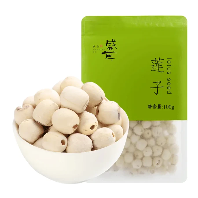 China Sheng Er 季節の乾燥蓮の実、大きくてふっくら、新鮮な芯を取り砕いた白蓮 100 g、トレメラ ユリのスープ添え (約 100 ～ 120 カプセル)
