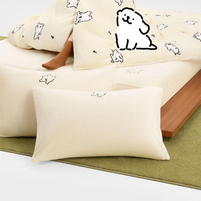 躺岛 线条小狗 绒绒暖暖枕套 床上用品 绒绒米 48x74cm