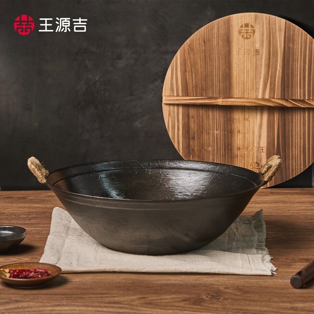 Cast Iron Serving Pot With Wooden Lid Pre-Seasoned Deep Dutch Oven With Dual Handles For All Stoves 34cm