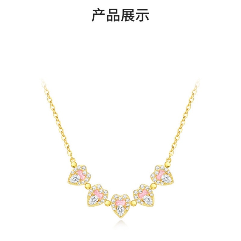 【中国直邮】 周大生 桃花爱心项链纯银S925轻奢设计高级感锁骨链新年礼物桃花运送 桃花项链 -金色 一条装