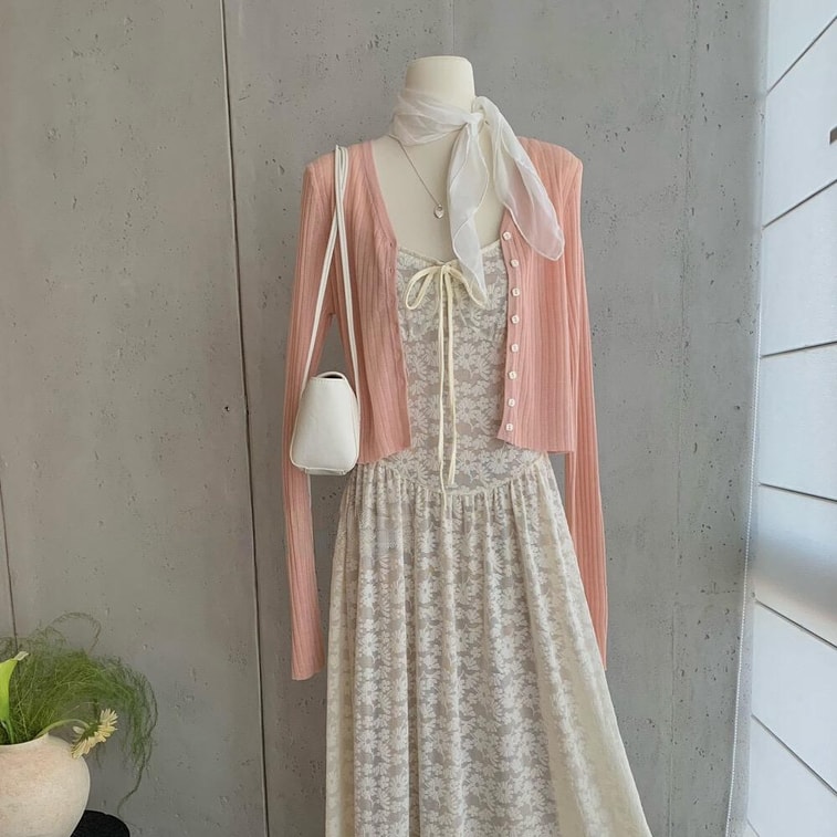 [캐나다 직배송] 시나리오 플로럴 소프트 레이스 투피스 드레스, 사이즈 S-M, 크림/오프화이트. 5