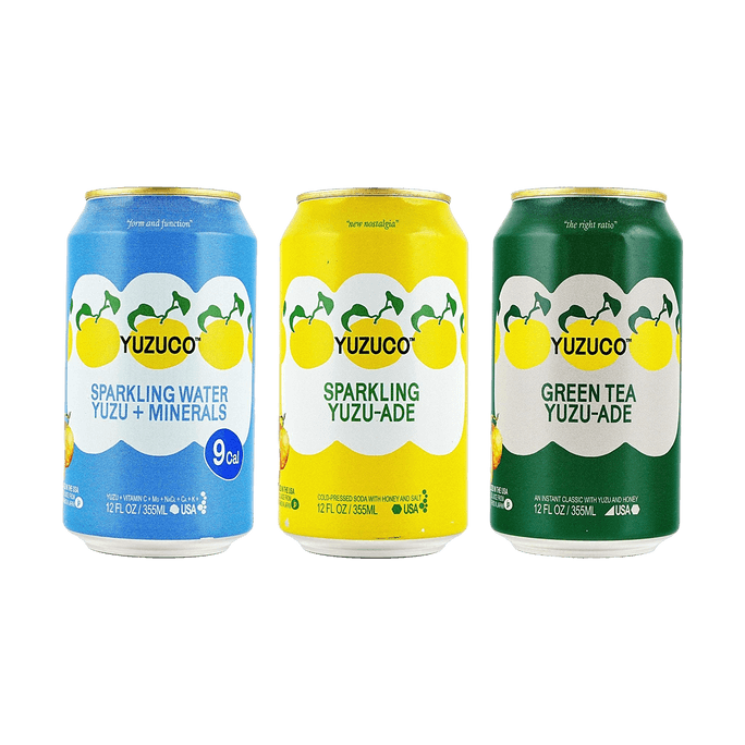 Sparkling Yuzu-Ade+Green Tea Yuzu-Ade+Sparkling Yuzu Minerals Drink, 12 fl oz*3【3 Combo Packs】