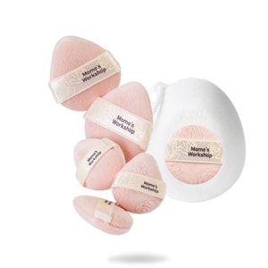 마오지지 로즈 시리즈 파우더 퍼프 로즈 핑크 숏 플러피 파우더 퍼프 S/M 레이저 가공 1mm 숏 플러피 소재 듀얼 사이즈 계란형 디자인 빠른 메이크업 세팅 및 터치업 5개입