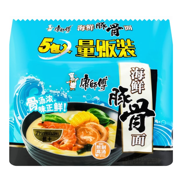 商品详情 - 康师傅 海鲜豚骨面 方便面 5连包量贩装 535g - image  0