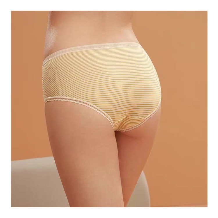 Real Silk Mid-Rise Comfortable Women's Briefs 100% Mulberry Silk Striped  NZFBC205# Yellow And White Stripes L 