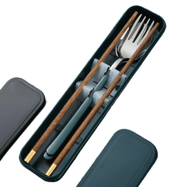 【中国直邮】 迪康 名创优品 筷子勺子套装固定扣 墨绿勺叉+金福鸡翅筷 绿盒 21cm