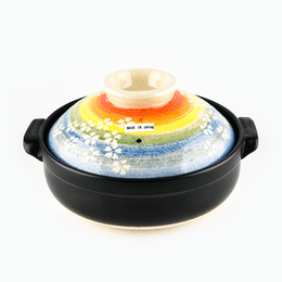 日本 万古烧陶瓷砂锅砂煲 煲汤煲仔饭炖锅 彩虹樱花 25.5cm D x 15cm"H 2.1L