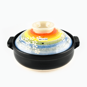 日本 万古烧陶瓷砂锅砂煲 煲汤煲仔饭炖锅 彩虹樱花 82oz 10"Dx6.25"H