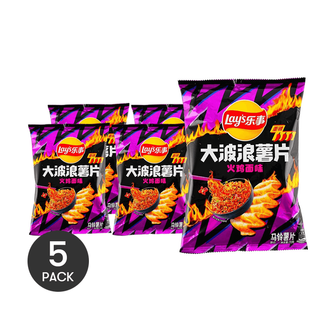 Wavy Potato Chips, Buldak Spicy Chicken Ramen Flavor, 2.47 oz *5【5 Packs】