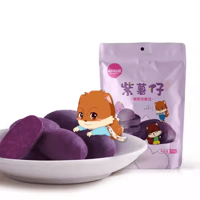 쓰리 스쿼럴스 보라색 고구마 슬라이스 100g, 달콤하고 부드러운 작은 고구마, 통곡물 스낵, 1봉지