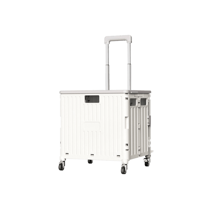 Folding Cart Collapsible Rolling Crate on Wheels Off White 65L
