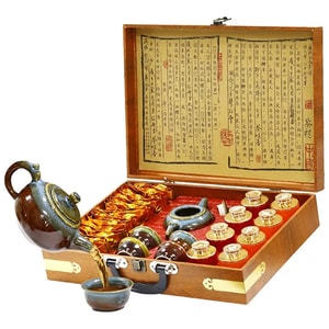 Shuanglong Premium Tea Collection Gift Box - 3 Classic Chinese Teas: Dahongp ao, Tieguanyin, Jinjunmei (310g) + Ceramic Teaware Set, Ideal Holiday Gift for All Occasions