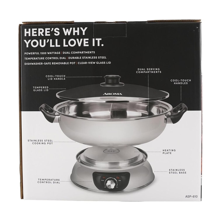 【Low Price Guarantee】5-Qt Stainless Steel Electric Shabu Hot Pot with Lid ASP-610, 1 Year Mfgr Warranty 8