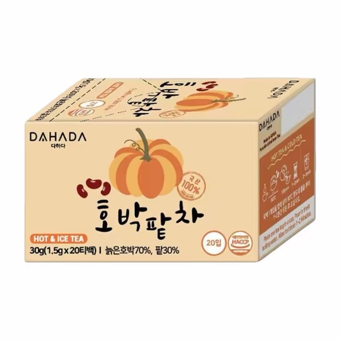 한국산 다하다 단팥차, 우려낸 차, 0칼로리, 0지방, 습기를 제거하고 붓기를 가라앉히는 건강 유지 차. [단팥 70% + 팥 30% 함유, 강력한 습기 제거 효과] 1.5g*20개입