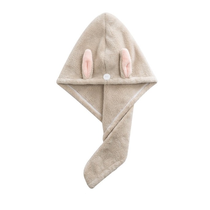 【中国直邮】可爱兔耳朵 珊瑚绒干发帽 浴帽 擦头发速干毛巾 卡其色
