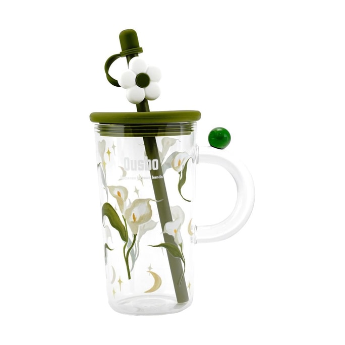 OUSBO欧世铂 圆点马克杯子 花花系列 单层玻璃 马蹄莲 750ml